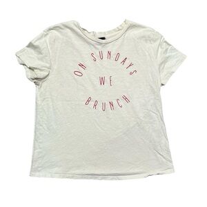 Blank Paige Womens T-Shirt On Sunday We Brunch Beige Short Sleeve Cotton USA M